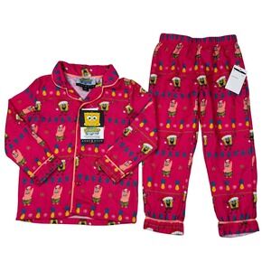 Andy & Evan Spongebob Squarepants Kids Pajama Set Size 3T Pink Christmas Cozy